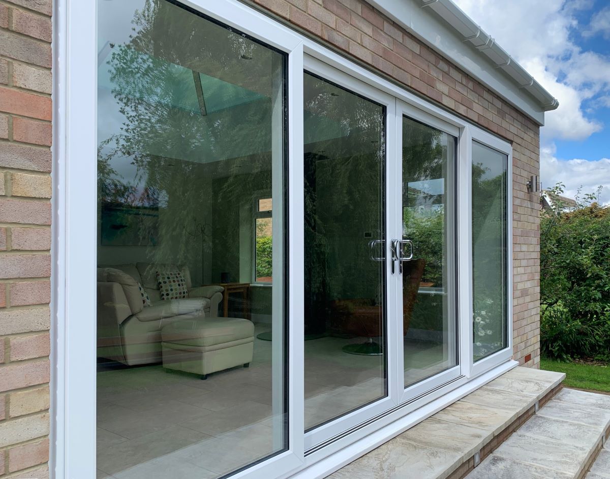 close-up of white upvc sliding doors